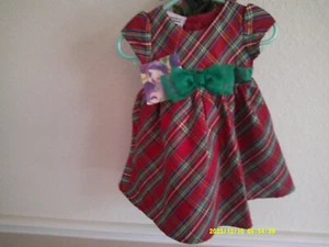 Infant Christmas dress,3-6 months,NEW WT,RED PLAID, button back,bow,green sh sl. - Picture 1 of 7