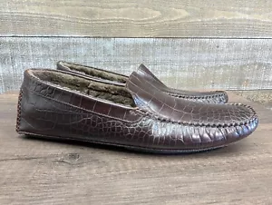 Cole Haan braun Krokodildruck Lammfell gefüttert Autofahren Hausschuhe Herren 10 M - Bild 1 von 10