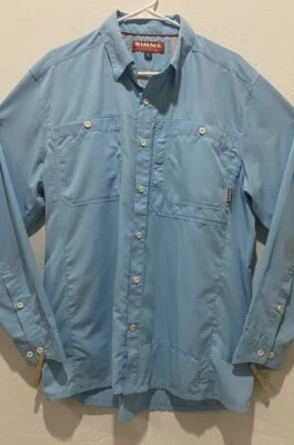 Men's Simms Vented Fishing Shirt Size L Button Down Long Sleeve Blue Lightweight - Image 1 of 4