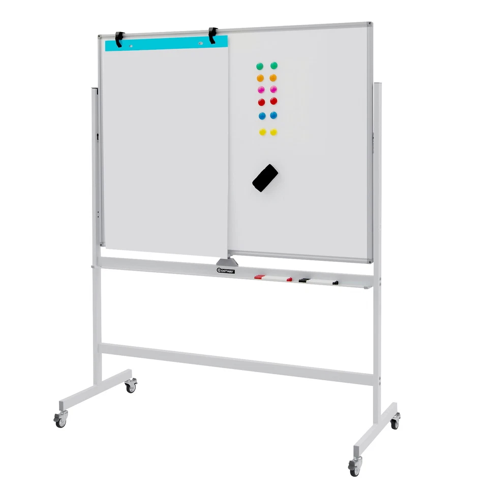 COSTWAY Whiteboard Mobil Magnettafel 120x90cm mit Rädern & Ständer höhenverstellbar