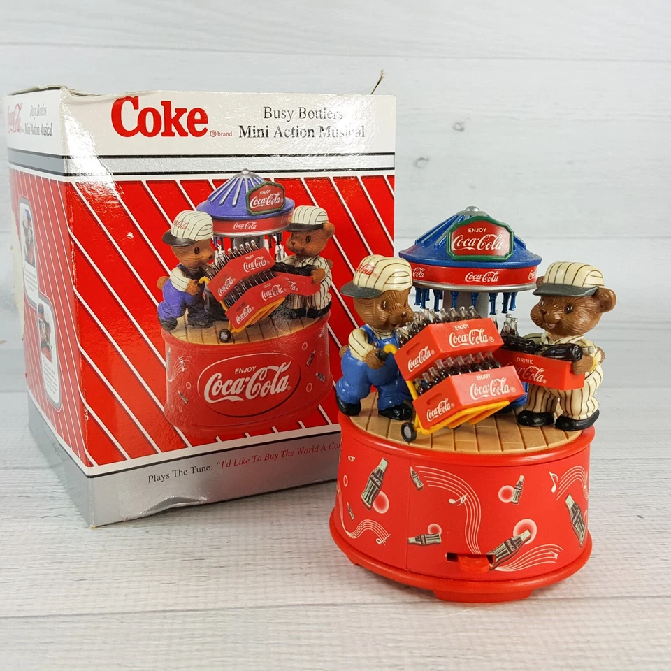 Vintage Enesco Coca Cola Busy Bottlers Musical Figurine Buy the World a Coke - Image 1 of 4