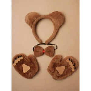 Teddy Bear Ears Bow Tie & Glove Set Children Bear Fancy Dress Costume UK SELLER - Picture 1 of 3