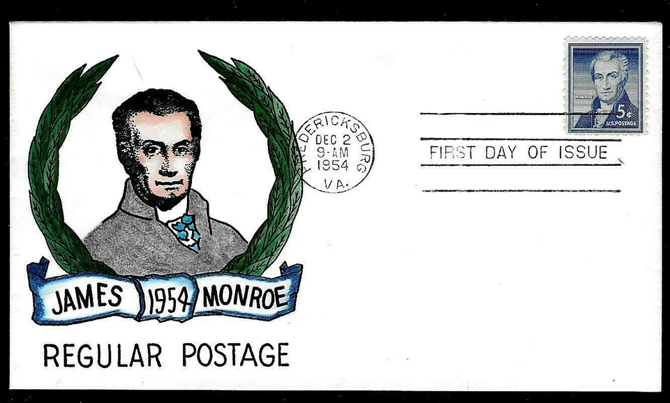 1038 5c Stamp (1954) GREAT FOUNDER JAMES MONROE FDC HD/HP BY ROSS M. KNOBLE - Image 1 of 1