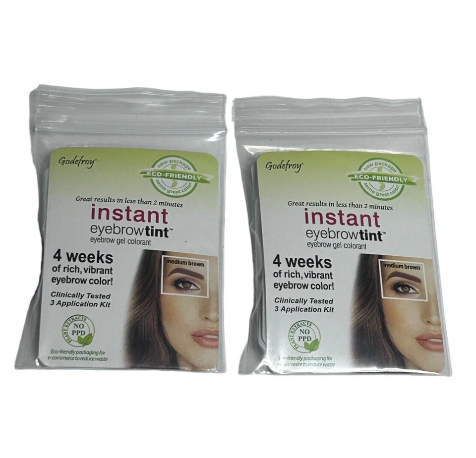 (2) Godefroy Instant Vibrant Eyebrow Tint Gel Cream Color Medium Brown Colorant - Image 1 of 4