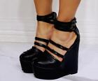 Womens Fashion Round Toe Ankle Strap Sandals Wedge High Heels Platform Shoes
