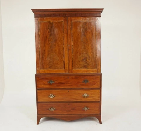 18th Century Walnut Secretaire Linen Press Armoire, Scotland 1790, H225 Cover