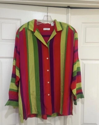 Vintage LIZ CLAIBORNE Multicolor Stripe Long Sleeve silk Blouse  Womens 1980s 10 - Image 1 of 4