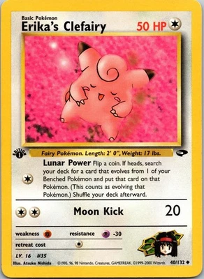 2000 Pokemon Gym Challenge 1st Edition Erika's Clefairy #40/132 LP - Image 1 of 2