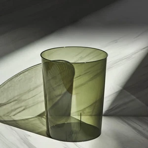 Small Trash Can 1.5 Gallon Round Clear & Green Plastic Wastebasket Bathroom - Picture 1 of 6