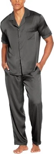Men Satin Silk Pajama Set 2 Piece Button Down Loungewear with Pockets Long Pants - Picture 1 of 31
