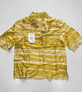 Camisa Dries Van Noten “Coti” Seda Manga Corta Seda Amarillo Rayas Talla 38 - Imagen 1 de 4