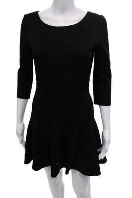 Vestido ERIN Erin Fetherston Feminino Manga Longa Acabamento de Malha Linha A Preto Tamanho 6 - Imagem 1 de 4