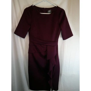 Vince Camuto Sheath Dress Ruffle Detail Cocktail Party Plum Size 8 - Picture 1 of 3