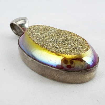 NUEVO CON ETIQUETAS GRANDE Colgante Dorado Titanio Naranja Druzy Plata Esterlina JTYDS Foto 1 de 4