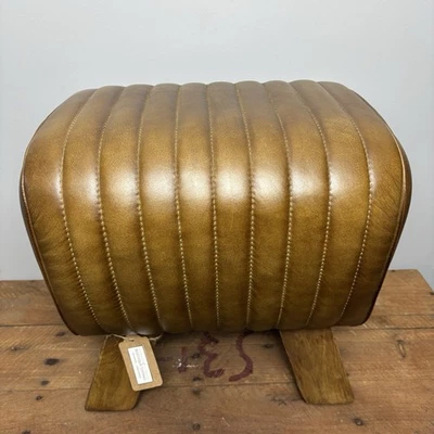 Leather Pommel Horse Footstool- Genuine Brown Leather Footrest - Rustic Stool - Image 1 of 4