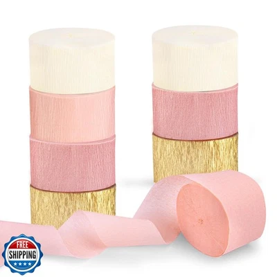 Riqiaqia Streamers Party Decorations,8 Rolls Pink Gold Crepe Paper Streamers  - Image 1 of 4