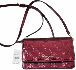 Nuovo con etichetta! Borsa a tracolla/tracolla MICHAEL KORS Deep Ruby logo metallizzato telefono viaggio - Foto 1 di 10