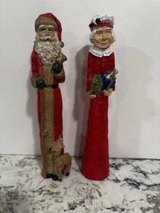 Vintage Pencil Slim  10” Mr. and Mrs. Claus Folk Art Resin Christmas Figurine - Picture 1 of 14