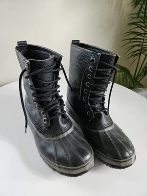 SOREL 雪地冬季靴 9 男式皮革羊毛黑色防水 — 第 1/4 张图片