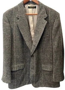 Vintage Brooks Brothers Plaid Blazer 44 Camel Hair 3 Button Single Vent Black - Picture 1 of 15