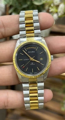 Reloj suizo vintage Sicura palanca completa automático día fecha para hombre repintado dail Foto 1 de 4