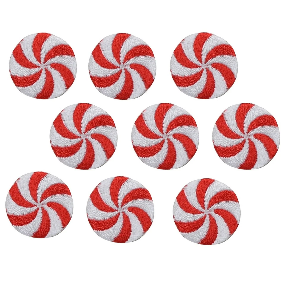 9-Pack Peppermint Candy Applique Patch - Red/White Mini Christmas Holiday Badge - Image 1 of 1