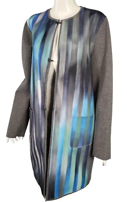 Abrigo ELIE TAHARI Reversible Gris Doble Punto Rayas Neopreno Panel Talla XL Foto 1 de 4