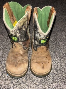 John Deere Brown Green Western Style Boots Size 8 M Infant Baby - Picture 1 of 4