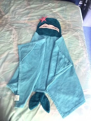Hooded Mermaid Beach Bath Wrap Towel Turquoise Cotton Terry Cloth -Just For Kids - Image 1 of 4