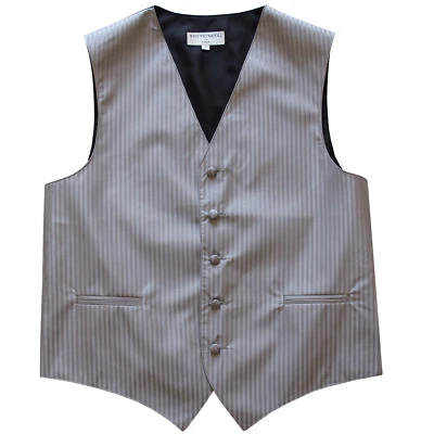 New Men's Formal Tuxedo Vest Waistcoat only vertical stripes Gray wedding prom - Image 1 of 3