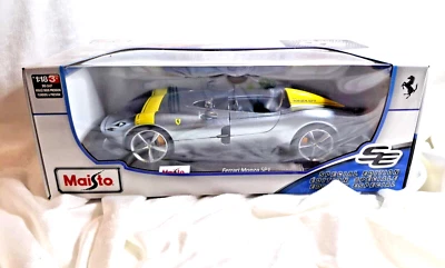 Maisto Quality 1/18 Die-cast Ferrari Monza SP1 Silver Special Edition Supercar.  - Image 1 of 4