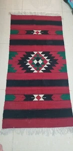 Alfombra vintage de lana beduina tejida de color tradicional jordana hecha a mano - Imagen 1 de 10