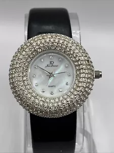 Jean Dousset Women’s Diamond Bezel Watch Leather Band MOP Dial- New Battery - Picture 1 of 13