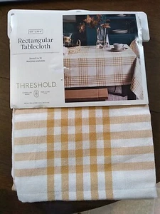 threshold tablecloth 60 x 104 plaid tan and white - Picture 1 of 4