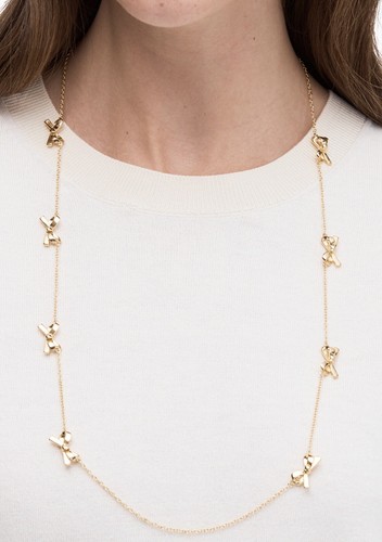 Collana Kate Spade magra mini fiocco sparso placcata oro nuova con scatola lunga 32" prezzo al dettaglio consigliato: $99