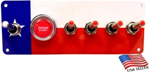12V Switch Panel Texas Flag, RED Push Start, 1 WHITE/4 RED LED Toggle Switches - Bild 1 von 4
