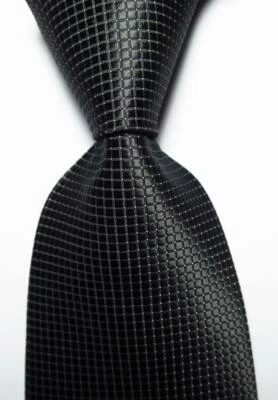 New Classic Checks Black White JACQUARD WOVEN 100% Silk Men's Tie Necktie - Image 1 of 2