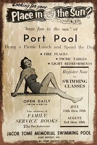 Swimming Pool Summer Advert Aged Look Vintage Style Metal Sign Plaque - Picture 1 of 5