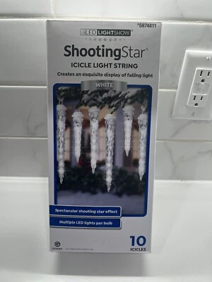 Gemmy Lightshow Shooting Star White LED Icicle Christmas Lights 10 Count Set NEW - Image 1 of 3