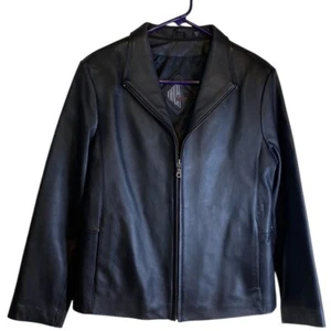 Tiboa Vintage 90’s Black Leather Jacket Women’s Size M - Picture 1 of 9