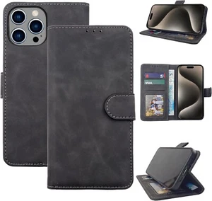For iPhone 16 Pro Max 14 XR 15 SE 13 PREMIUM PU Leather Flip Wallet Case Cover - Picture 1 of 15