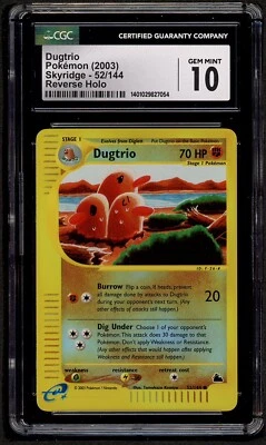 Pokémon Skyridge Dugtrio 2003 holograma inverso 52/144 CGC 10 gemas como nuevo PSA Foto 1 de 2