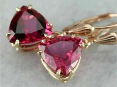 4Ct Lab Created Pink Tourmaline Drop/Dangle Earrings 14K Yellow Gold Finish - Image 1 of 4