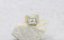 Unisex, 14k Gold Ring With A Huge 10ct Great Quality Aquamarine! Size 10 - 17.3g