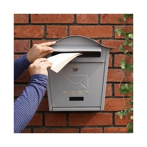 Post Box Grey Wall Mounted Lockable Large Letter Mailbox Outdoor Letterbox - Picture 1 of 8