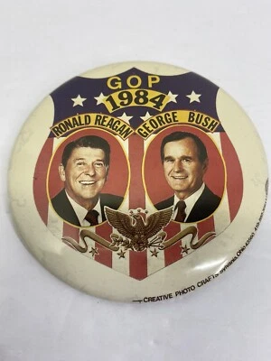 Patriótico Ronald Reagan GOP 1984 George Bush botón de campaña (4108) Foto 1 de 4