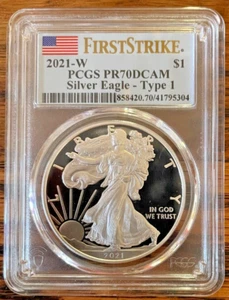 2021-W $1 Silver Eagle Dollar Type 1 Proof Set PR70DCAM FIRST STRIKE PCGS - Picture 1 of 2