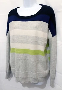 AJ ANDREA JOVINE WOMEN’S SZ L 100% CASHMERE STRIPES GRAY GREEN BLACK SWEATER - Picture 1 of 6