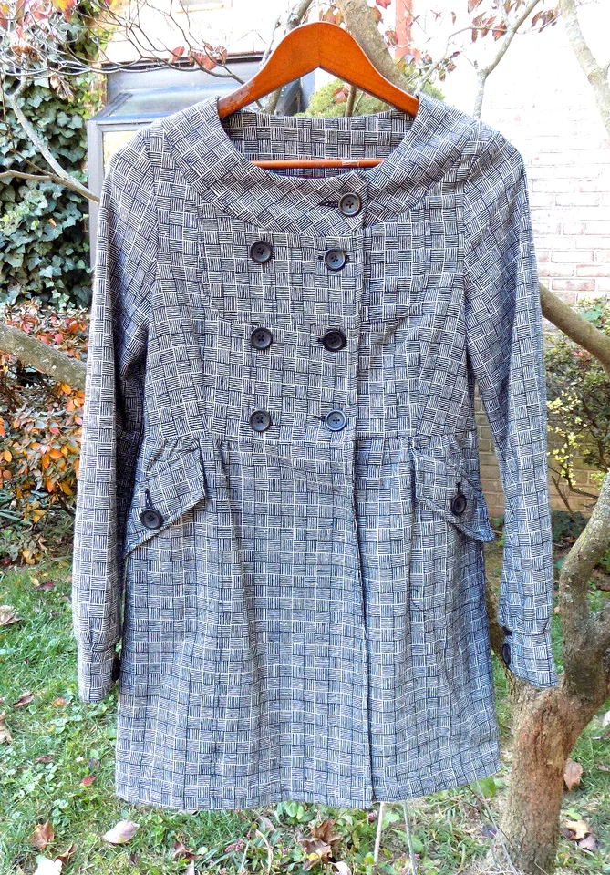 Abrigo Chaqueta Vestido Brooklyn Industry Tweed Cuadros Negro Blanco Estilo De Colección Talla XS Foto 1 de 4