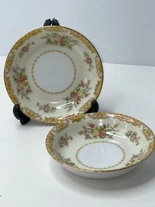 Rare Noritake #33 Yellow Scrolls, Beaded Ring, Florals Berry Fruit Bowls 2 pc - Picture 1 of 4